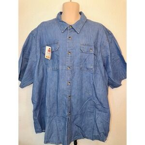 Wrangler Denim Shirt Mens 3XL Short Sleeve Button Front Blue NWT